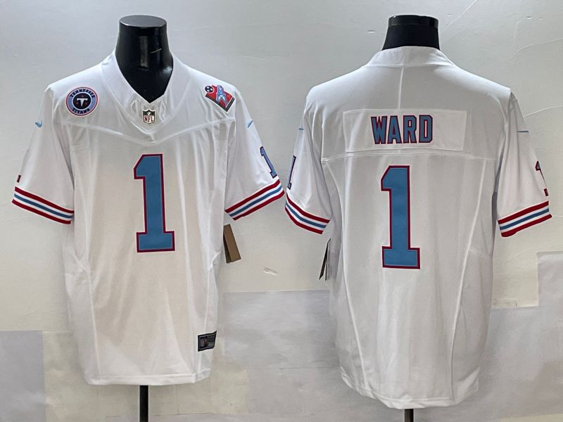 Men Tennessee Titans #1 Ward White Three generations 2025 Nike Limited NFL Jersey style 2